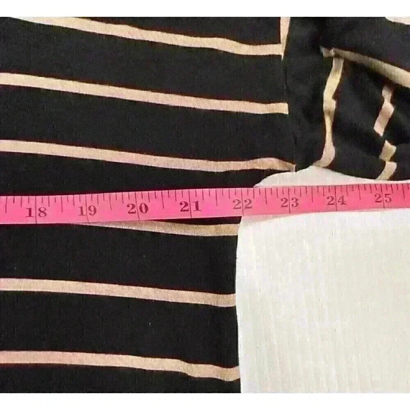 Cynthia Rowley Womens LG Tunic Rayon Top Black Tan Striped 3/4 Sleeve Hi Low Hem - Picture 5 of 10